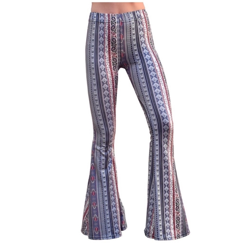 Boho Striped Print Flared Pants by Daisy Del Sol 🌼 NWOT - Picture 3 of 8